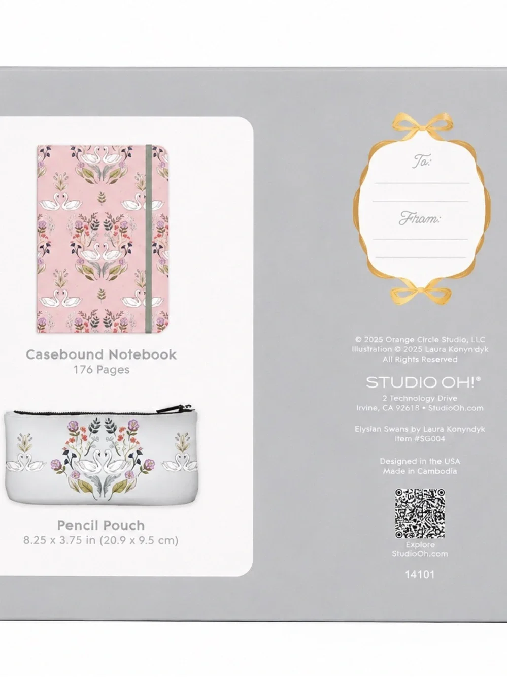 Studio Oh Elysian Swans Notebook & Pencil Pouch Gift Set Floral Journal Gift Set